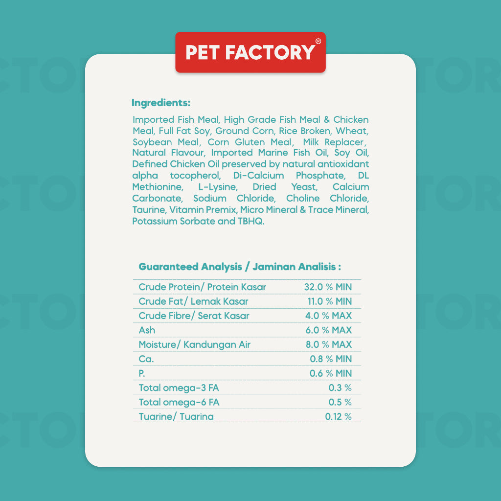 [ Pet Factory ] Bundle 2kg Mix . Premium Cat Food Hair & Skin+Digest & Immune ( Protein 32%).
