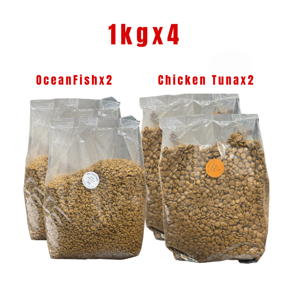[ Pet Factory ] Bundle 4kg Mix . Premium Cat Food Hair & Skin+Digest & Immune ( Protein 32%).
